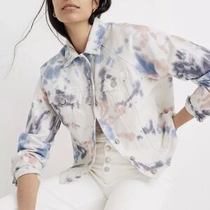 Madewell Raglan Oversized Multicolor White Tie Dye Denim Jean Jacket Size S